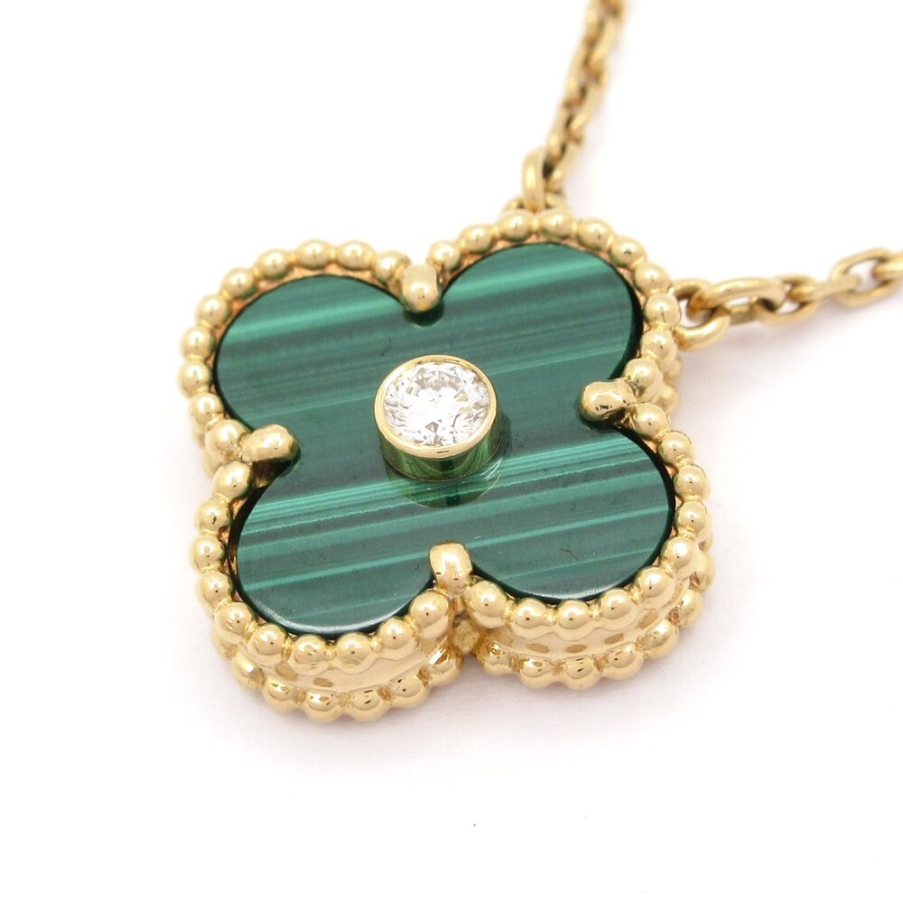 Van Cleef & Arpels Vintage Alhambra Necklace 18K Yellow Gold Malachite Diamond
